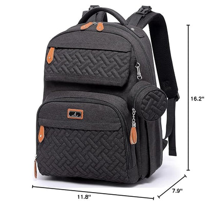 BabbleRoo Diaper Bag Backpack - Travel Large Baby Diaper Bag with Changing pad, Waterproof Baby Bags for Mom & Dad, Unisex Bags with Pacifier Case, Luggage Strap & Stroller Clips– Black
