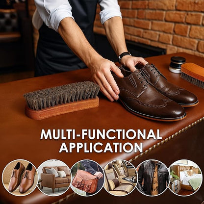 6.7" Horsehair Shoe Shine Brush - 100% Soft Genuine Horse Hair Bristles - Unique Concave Design Wood Handle - Comfortable Grip, Anti Slip - for Boots, Shoes & Other Leather Care (#1)