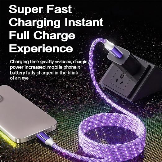 USB Cable PD Fast Charger Lighted Up (USB C to C Starry Purple) Mobile Phone Data Cable,Charging Cable, Supports Data Transfer,39-inch,TPE Material,Compatible with Almost All Type-C Devices.