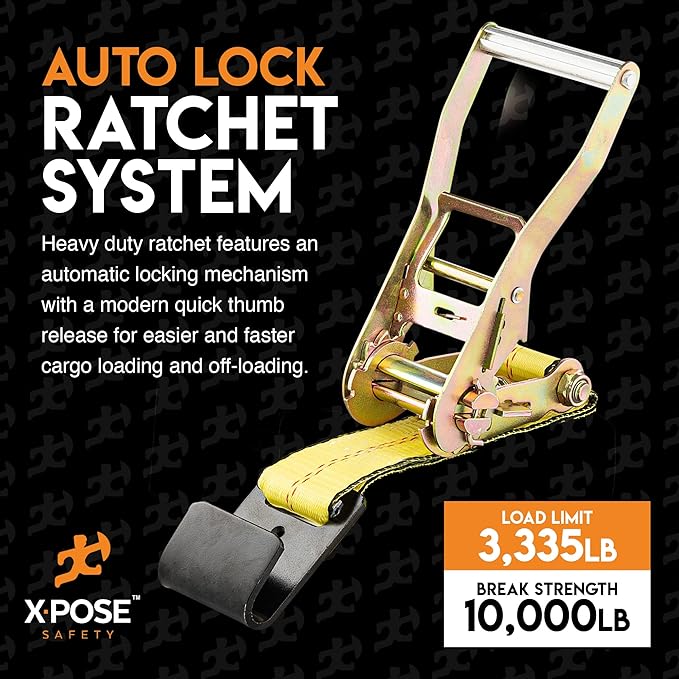 Ratchet Straps Heavy Duty 2" x 27' – 10,000 lbs Break Strength Tie Down Straps with Flat Hooks, Ratcheting Cargo Straps for Truck, Trailer, Kayak, Motorcycle & Moving – 10 Pack