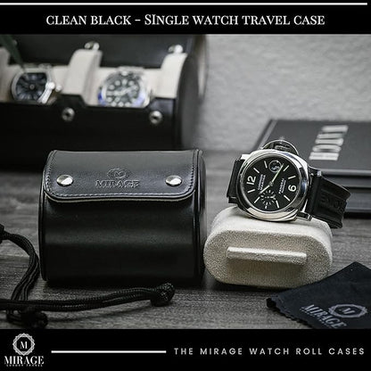 Black/Ivory - 1 Watch Travel Case for Men - Single Watch Case Storage - Gift Idea Travel Accessory - Jade Black/Ivory - Mirage Watch Roll Cases Vegan Leather