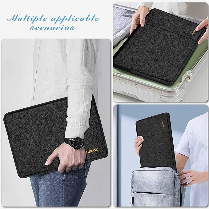 Slim Laptop Case 13.3 14 inch Sleeve, Rainproof & Shockproof Carrying Case for Notebooks Compatible with MacBook Pro 14" and All Models 13.3" MacBook Air/Pro, Most Popular 13"-14" PC,Black