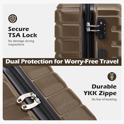 Coolife 20-Inch Small Carry on Hardside PC+ABS Spinner TSA Lock Telescopic Luggage Handle（20in-brown）