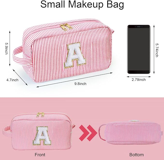 YOOLIFE Bridesmaid Proposal Gifts - Personalized Bridal Shower Bridesmaid Bride To Be Bachelorette Party Gifts Maid Matron Honor Gifts, Monogram Initial Pink Makeup Bag Cosmetic Bag, Letter B