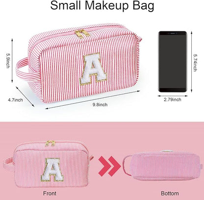YOOLIFE Teacher Appreciation Gifts for Women - Personalized Birthday Gifts Idea for Women Teacher Best Friend Mom Bridesmaid, Large Initial Pink Makeup Bag, Cosmetic Toiletry Bag Case Make Up Pouch T