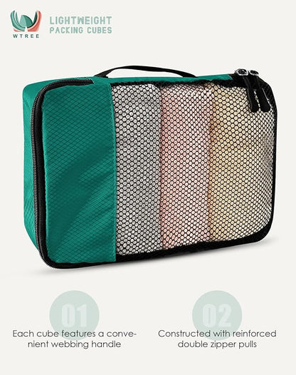 4-Piece Packing Cubes Travel Accessories Set for Suitcases - Luggage Organizer Bags with Double Zipper - Mesh Top - Small/Medium/Large/Slim - Green