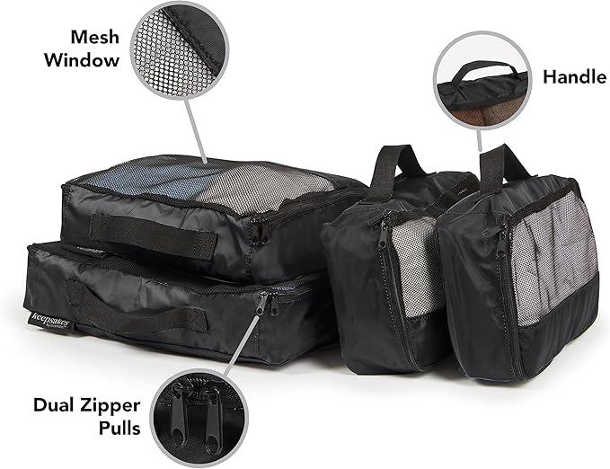 Covermates Packing Cube Set - Premium Polyester - Dual Zipper Pulls - Carrying Handle - Front Mesh Window - Travel Organization, Black