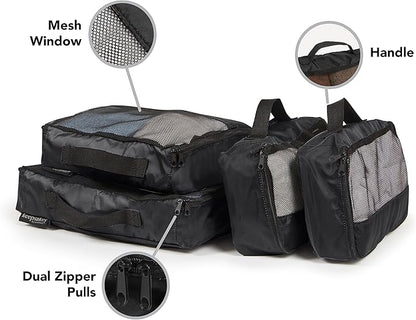Covermates Packing Cube Set - Premium Polyester - Dual Zipper Pulls - Carrying Handle - Front Mesh Window - Travel Organization, Black