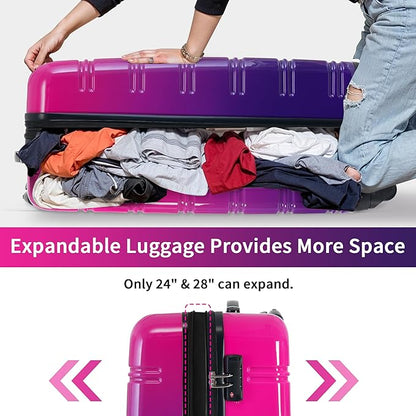Hardshell Luggage Sets 3 Piece Gradient Color Expandable Suitcase with Spinner Wheels and TSA Lock