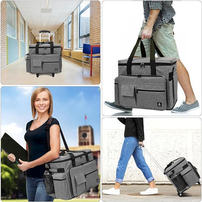 Rolling Teacher Bag, Rolling Briefcase with Detachable Trolley, Large capacity rolling bag with Laptop compartment, Adjustable Shoulder Strap, and Ample Storage Space