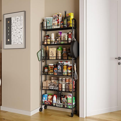 Slim Rolling Storage Cart with Wheels, Metal 6 Tier Mobile Shelving Unit Organizer Kitchen Utility Cart for Office Bathroom Kitchen Laundry Room Narrow Places (6inches)