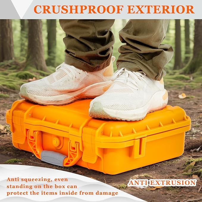 1 Pcs 16.3 x 12.4 x 6.5 Inch Waterproof Hard Case with DIY Customizable Foam Insert Portable Protective Case with Knife for Camera Drones Equipments Tools Test Instruments (Orange)