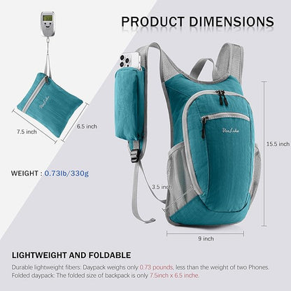 10L Small Hiking Backpack Travel Daypack Lightweight Packable Back Pack for Women Men(Teal Blue)