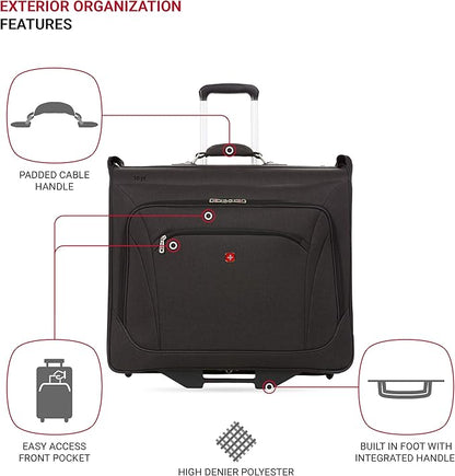 SwissGear 7895 Premium Rolling Garment Bag, Bonus Hanging Feature, Men's and Women's, Carry-on Luggage - Grey Heather