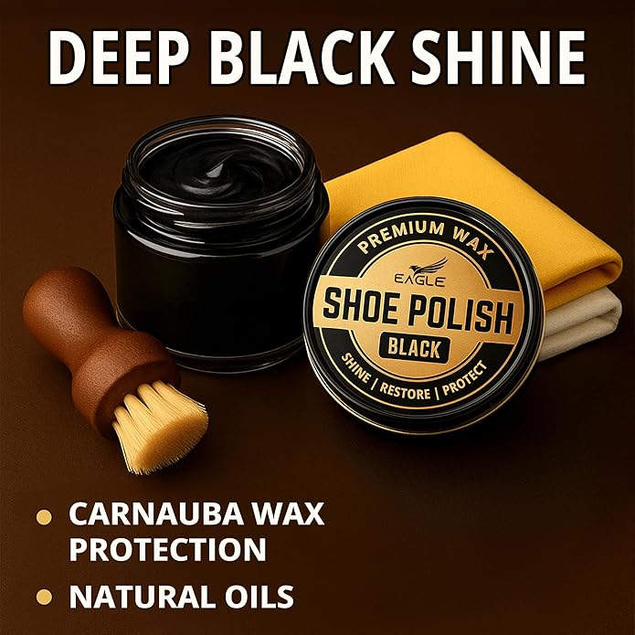 Eagle Shoe Shine Kit – 5-Piece Leather Shoe Polish & Cream Set with Brush & Cloths