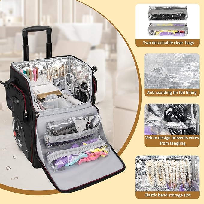 OCHEAL Rolling Makeup Train Case,with 7 Pcs Clear Makeup Bags, 18" Carry On Travel Cosmetic Organizer Suitcase,Extra Large Storage Trolley Makeup Case On Wheels for Hairstylist Cosmetology Artist
