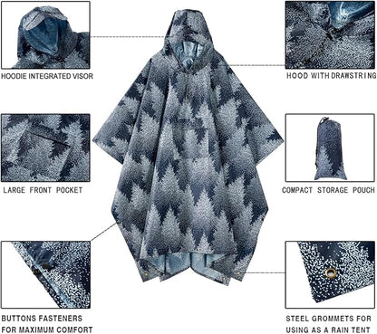 salamra Hooded Rain Poncho Waterproof Raincoat Jacket for Men/Women/Adults with Pocket