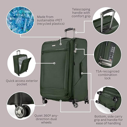 Ricardo Beverly Hills Avalon Softside Medium Check-In Luggage Made with Sustainable 100% Recycled PET (rPET), Lightweight, Eco-Friendly Travel, Expandable, Dual Spinner Wheels, Juniper Green, 28-inch