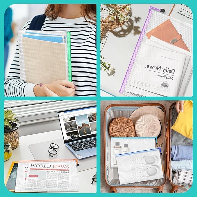24pcs Mesh Zipper Pouch Bags, A4 Waterproof Document Zipper Bags for Organizing Storage for School, Office, Board Games, Travel & Craft Storage Letter Size
