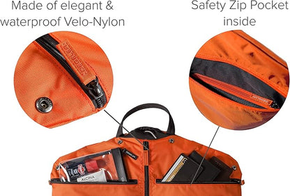 SkyHanger - Carry on Garment Bag with unique Titanium Suit Hanger for Men & Women - best-in-class functionality for wrinkle-free traveling - lightweight & water repellent nylon - Orange