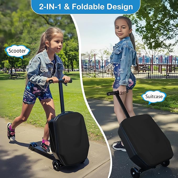 Scooter Suitcase Carry On Hardshell Ride On Suitcase Scooter for Kids Age 4-15, Multifunctional Ride On Lightweight Kids Luggage with Wheels(Size:Orange)