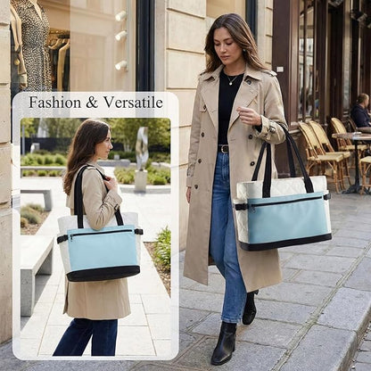 Puffer Tote Bag for Women, Work Bag with Cup Holder, Teacher Bag with Compartments, Quilted Tote Bag with Zipper for Travel