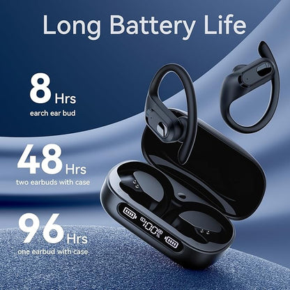 occiam Active Noise Cancelling Wireless Earbuds Bluetooth Headphones Ear Buds 96Hrs Playback Clear Call Waterproof Earphones with Ear Hook Microphones for Sport Running Exercising Black