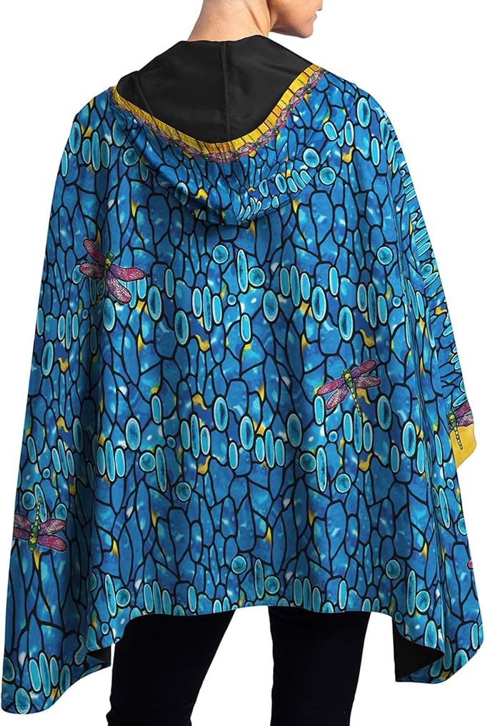 RainCaper Tiffany Dragonfly - Purple Womens Rain Cape Poncho with Hood Reversible