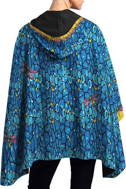RainCaper Tiffany Dragonfly - Purple Womens Rain Cape Poncho with Hood Reversible