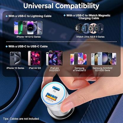 3-Pack Car Charger, Ancekoy 38W Dual Port Fast Charge PD & QC 3.0 Car Adapter Cigarette Lighter USB Plug for iPhone 16/15/14/13 Pro Max, iPad, Galaxy S25/S24/S23 and More (White)