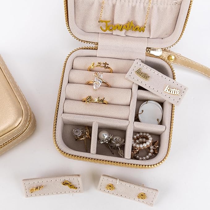 Angelina's Palace Personalized Jewelry Case with Name Engraved,Custom Leather Travel Jewelry Organizer Box for Rings,Earrings,Necklaces,Birthday Bridesmaid Gift For Women