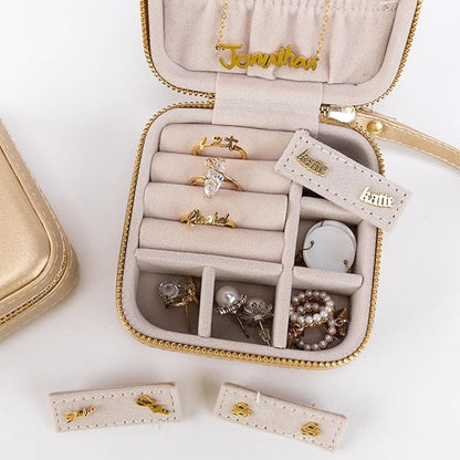 Angelina's Palace Personalized Jewelry Case with Name Engraved,Custom Leather Travel Jewelry Organizer Box for Rings,Earrings,Necklaces,Birthday Bridesmaid Gift For Women