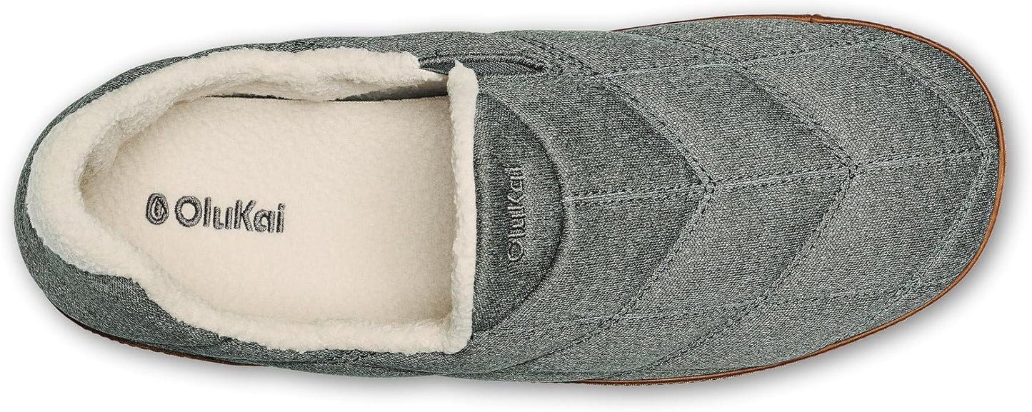 OLUKAI Puku'i Men's Fleece Slippers, Comfortable Activewear Slippers, Premium Full-Grain Leather & Jersey Knit, Drop-In Heel & All-Day Comfort