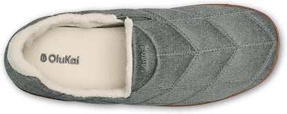 OLUKAI Puku'i Men's Fleece Slippers, Comfortable Activewear Slippers, Premium Full-Grain Leather & Jersey Knit, Drop-In Heel & All-Day Comfort