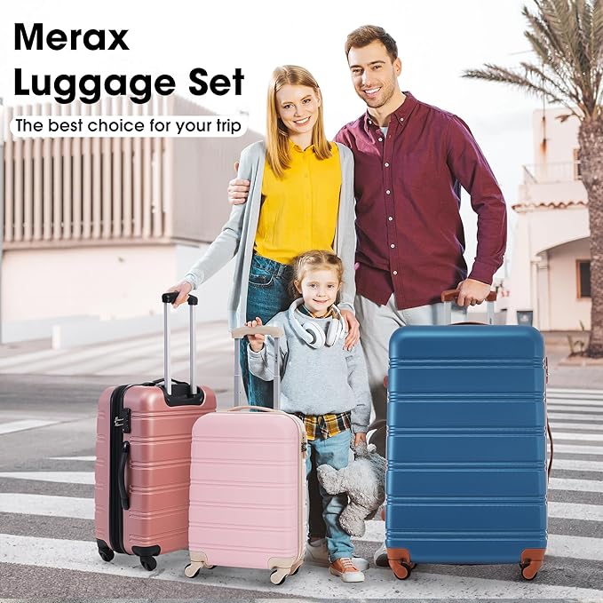 Merax Luggage Sets 2 Piece Expandable Hardside Luggage with Travel Bag Suitcase Set with Spinner Wheels(20+28+bag,Light Pink-1)