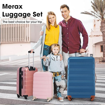 Merax Luggage Sets 2 Piece Expandable Hardside Luggage with Travel Bag Suitcase Set with Spinner Wheels(20+28+bag,Light Pink-1)