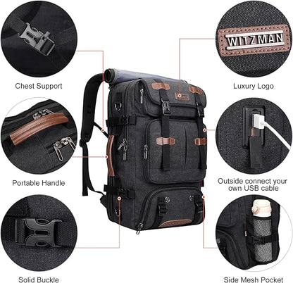 WITZMAN Travel Backpack for Men 40L Large Carry-on Airline Approved Convertible 3 in 1 laptop Bags Fit 17 inch(A8013 Black)