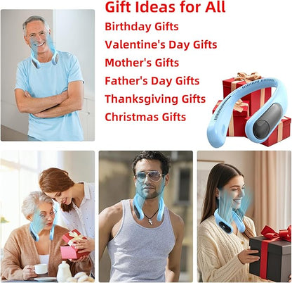 Portable Neck Fan,Personal Wearable Bladeless Fan,LED Display,4-Speeds,6000mAh USB Rechargeable,360° Strong Cooling Wind,Hands Free,White Elephant Gift,Christmas Gifts for Men Women (Light blue)