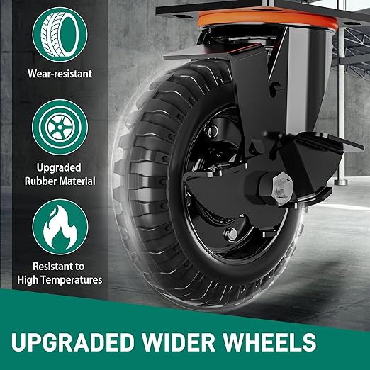 6 Inch Caster Wheels Set of 2 (2 Swivel with Brake), 660lb Total Capacity, Heavy Duty Plate Casters Solid Rubber Knobby Tread for Workbench, Cart, Dolly, Trolley, Wagon, and Outdoor Use