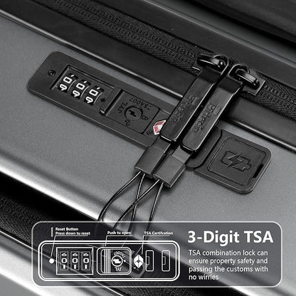 Carry On Luggage with Front Pocket & USB Port, PC Hardside 20 Inch luggage with Spinner Wheels & Built-in TSA Lock, Durable Lightweight Rolling Suitcase, Carry-On 20-Inch, Gray
