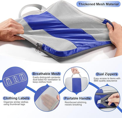 8 Set Compression Packing Cubes for Travel Essentials,Compressible Expandable Packing Cubes for Suitcase,OlarHike Luggage Organizer Bags for Travel,Handy Helper for Organizing Clothes(Klein Blue)