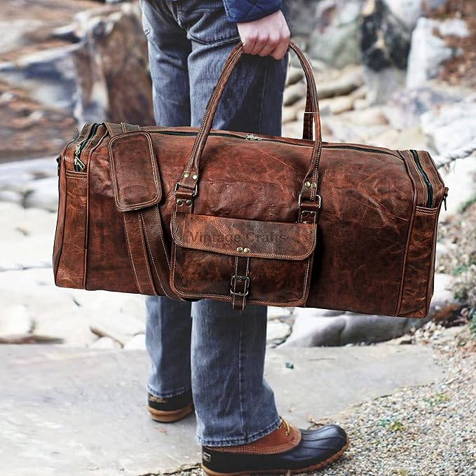 Leather Duffel Bag Large 32 Inch Single Pocket | Travel Tote Carryon Bag Gym Sports Weekender Overnight | Duffle Bag For Men and Women