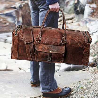 Leather Duffel Bag Large 32 Inch Single Pocket | Travel Tote Carryon Bag Gym Sports Weekender Overnight | Duffle Bag For Men and Women