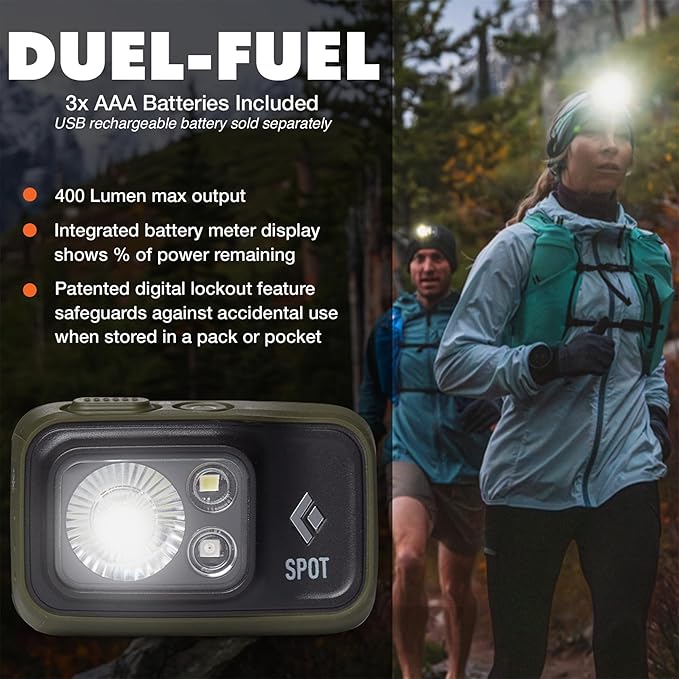 BLACK DIAMOND Spot 400 Headlamp | 400 Lumens Brightness, Dimmable | Waterproof & Durable | 3X AAA Battery Operated (Included) | Dark Olive