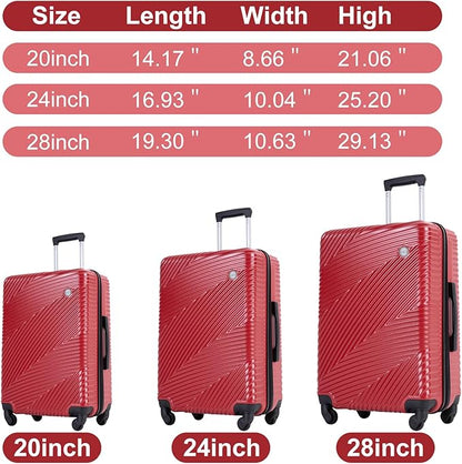 Travelhouse Luggage Sets, Expandable Hardside Suitcases 24in/28in, Carry on 20in,3 Piece Set Travel Luggages Clearance with Double Spinner Wheels TSA Lock Lightweight (RED)