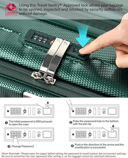 Hanke 24 Inch Expandable Luggage Top Opening Checked Bag Luggage Hard Shell Suitcases with Wheels Lightweight Travel Luggage Medium Suitcase with Lock for Woman Men-Blackish Green
