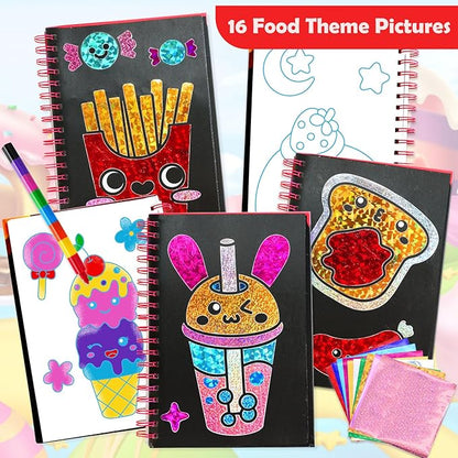 FUNNYB&G Foil Art Craft for Kids - Christmas Crafts Gift Party Favors Stocking Stuffers for Kids Fun Art Supplies Creative Birthday Gift Travel Toys for Girls Boys 4 5 6 7 8 9 Years Old (Food)