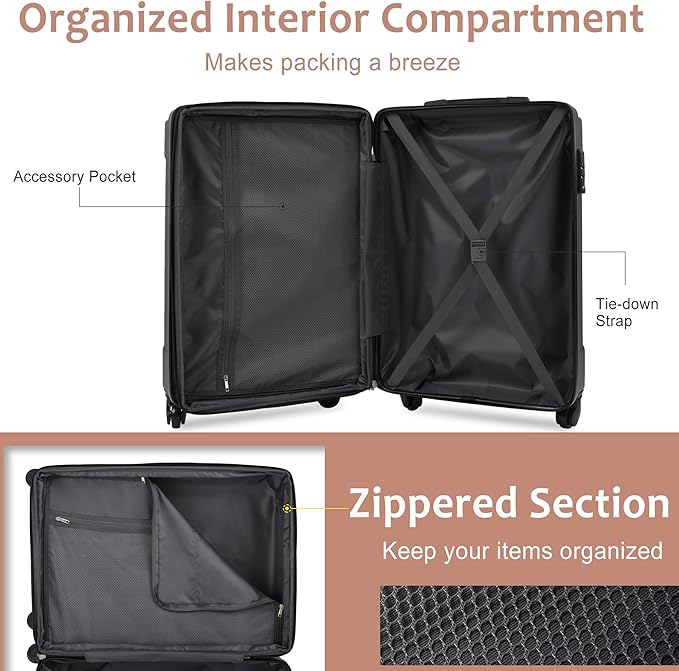 20in Carry On Luggage Hardshell Suitcase with Spinner Wheels Lightweight Lugagge Design Waterproof Durable for Travel, White Luggage (White + Brown)
