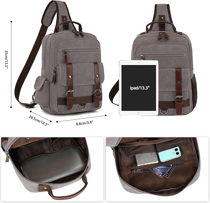 Vintage Messenger Bag, Canvas Backpack for Travel, Men's Shoulder Bag, Dual-use Bag for Hand Carry and Crossbody Carry