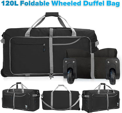 Bago Rolling Duffle Bag with Wheels - 31" 120L Foldable Weekender Bag, Waterproof Travel Duffel Bag, Heavy Duty Lightweight Duffle Bag for Traveling, Rolling Duffel Bag with Wheels (Black)